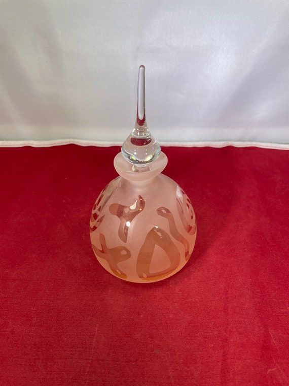 Vintage-Perfume Bottle-Pink-Frosted Glass-Clear G… - image 2