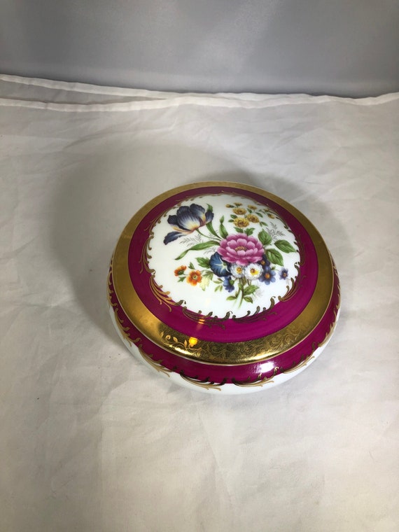 VintageTrinket DishLidLimogesFranceDomedFuchsia… Gem