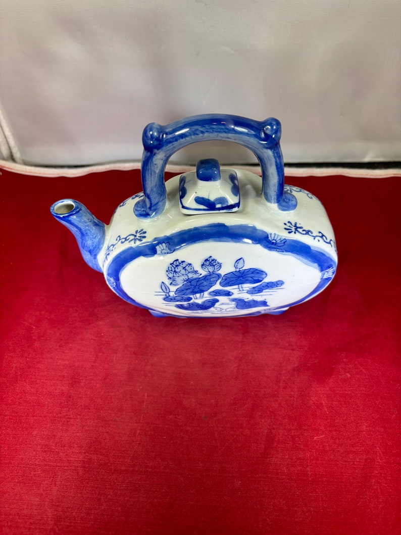 Vintage-Tetera-Azul y Blanco-China-Lirio Pad-Pato-Decoración-Decoración del Hogar imagen 2