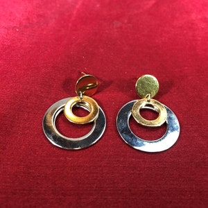 Vintage-Earrings-Dangle-Gold-Silver-Edforce-Stainless Steel-China-Circles-Jewelry-Accessories zdjęcie 3