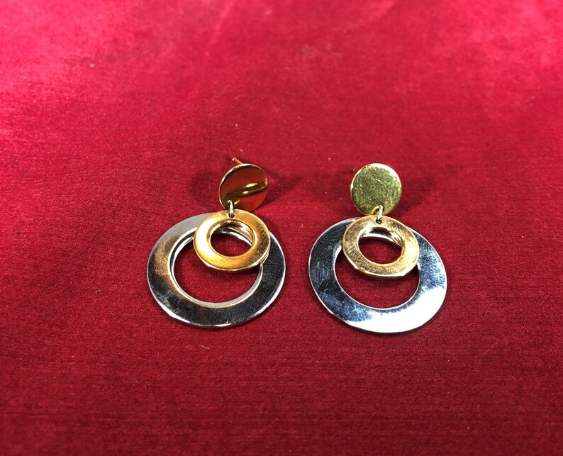 Vintage-Earrings-Dangle-Gold-Silver-Edforce-Stainless Steel-China-Circles-Jewelry-Accessories zdjęcie 3