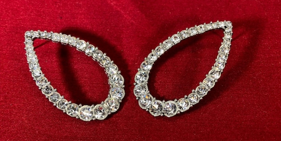 Vintage-Earrings-Rhinestones-Teardrop-Silver-Jewe… - image 2