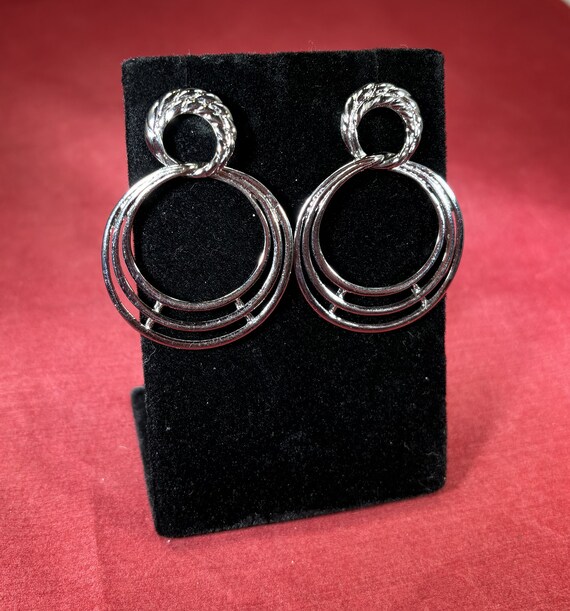 Vintage-Earrings-Dangle-Silver-Circles-Jewelry-Ac… - image 2