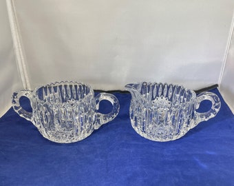 Vintage-Creamer-Sugar Dish-Clear-Glass-Crystal-Star of David-Glassware-Home Decor