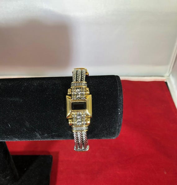 Vintage-bracelet-bangle-gold-silver-black-rectangle-jewelry  display picture 3