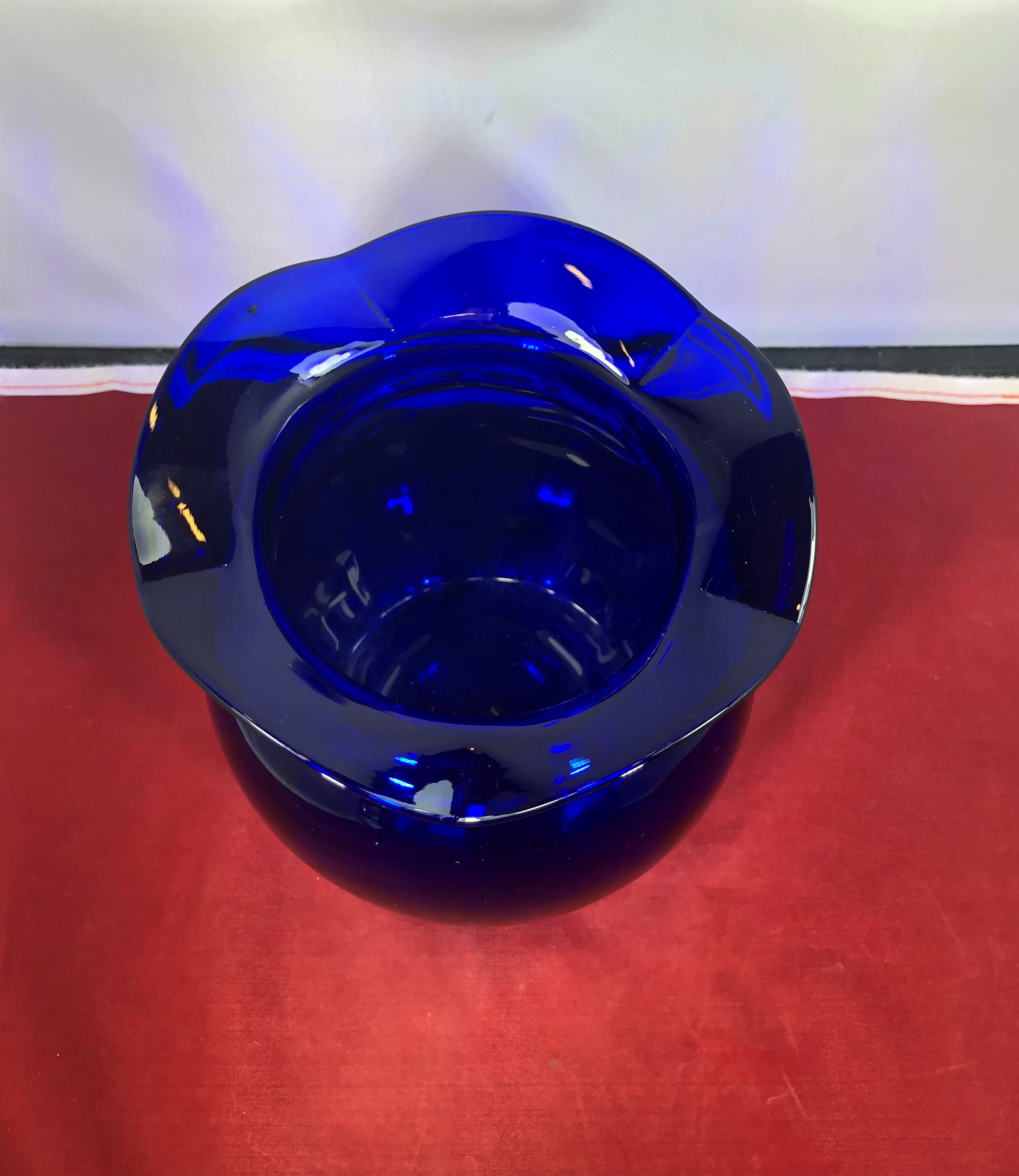 Vintagecobalt Bluevasegloberuffledhome Etsy