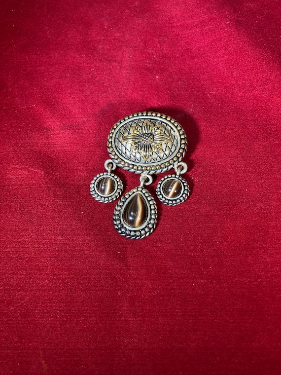 Vintage-Brooch-Pin-Antiqued-Silver-Gold-Flower-Br… - image 1