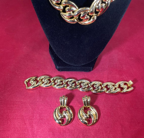 Vintage-Necklace-Bracelet-Earrings-Gold-Jewelry-A… - image 3