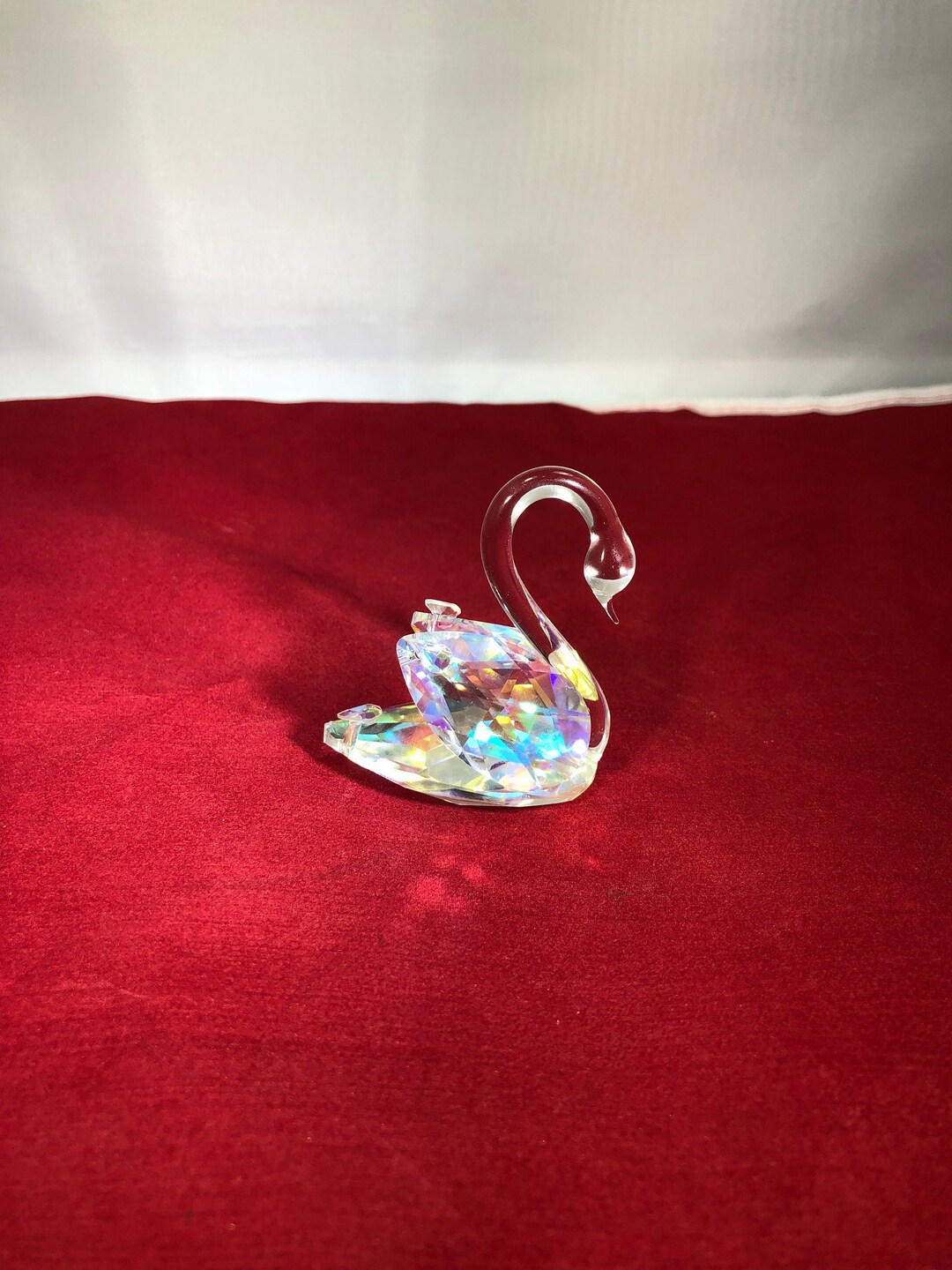 Vintageswanglassfigurinecrystaliridescenthome Decor Etsy