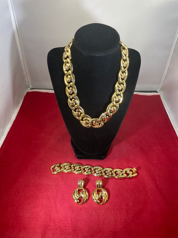 Vintage-Necklace-Bracelet-Earrings-Gold-Jewelry-A… - image 1