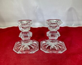 Vintage-Candlestick Holders-Clear-Glass-Mikasa-Pair-Slovenia-Home Decor