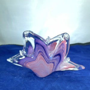 Vintage-Lavorazione-Arte-Murano-Italy-Napkin Holder-Blown Glass-Pink-Purple-Serving Ware-Home Decor
