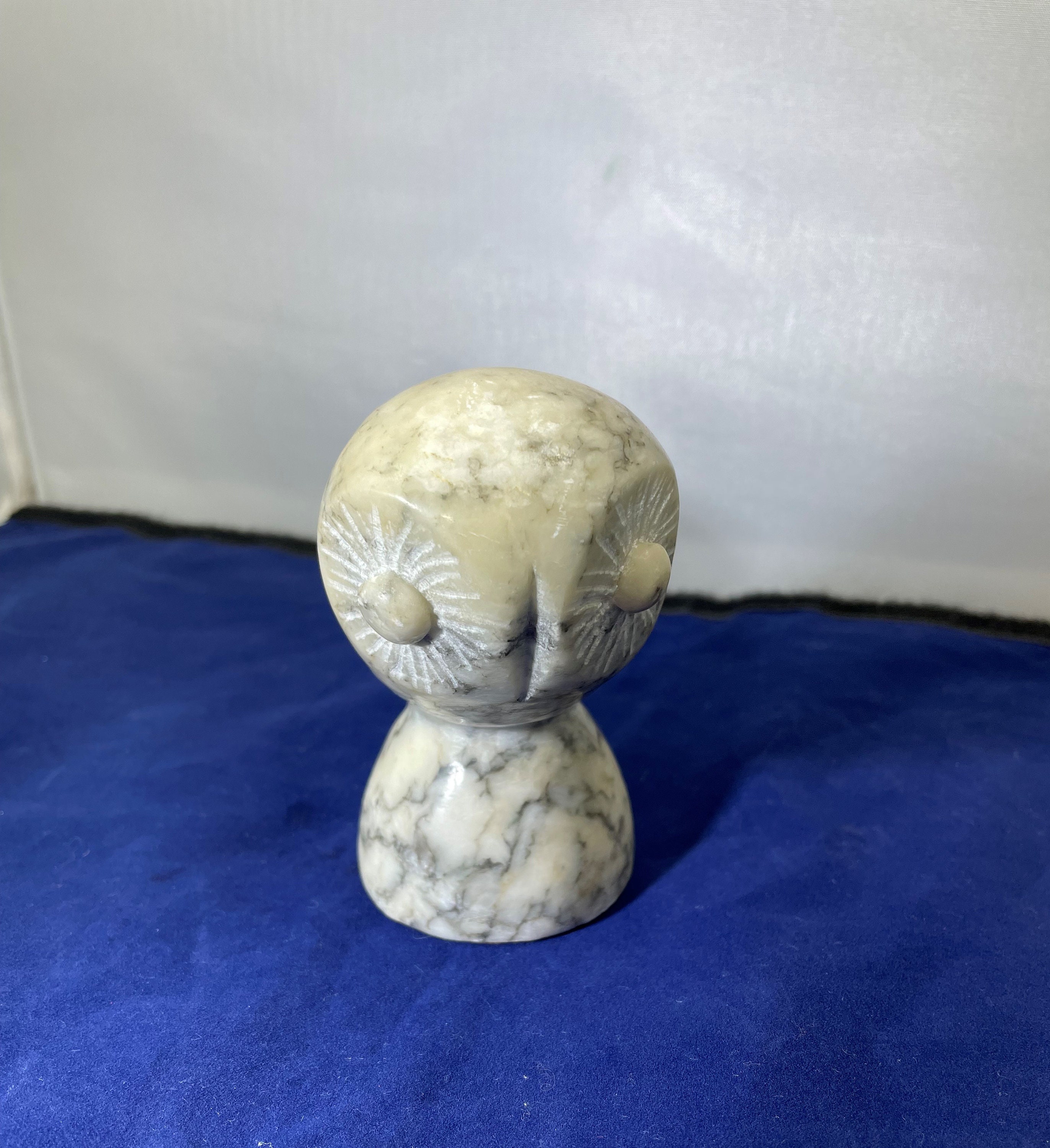 Vintage-Figurine-Owl-Marble-Alabaster-White-Gray-Home Decor