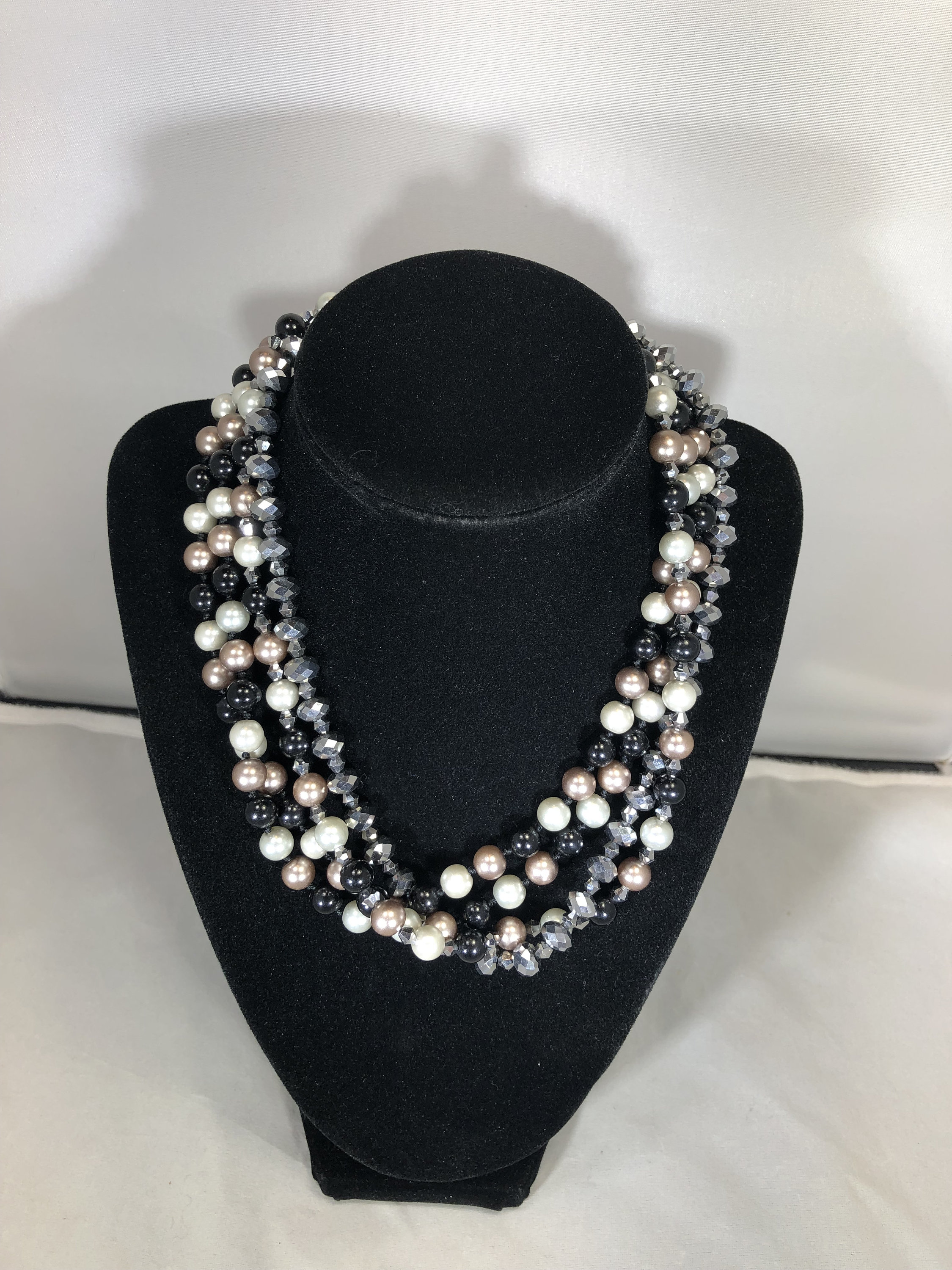 Vintage-necklace-black-pearls-white-grey-silver-jewelry-access - Etsy UK