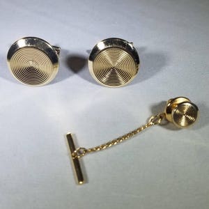 Vintage-Gold-Cufflinks-Swirl-Tie Tack-Chain-Men&#39;s Accessories-Jewelry