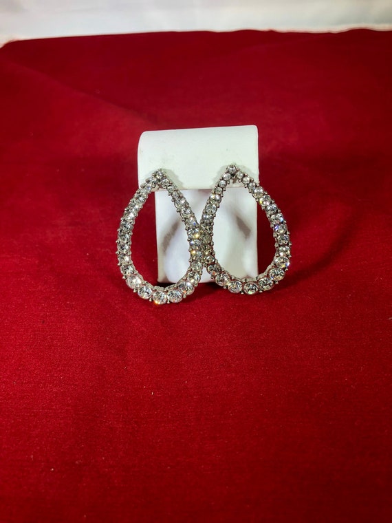 Vintage-Earrings-Rhinestones-Teardrop-Silver-Jewe… - image 1