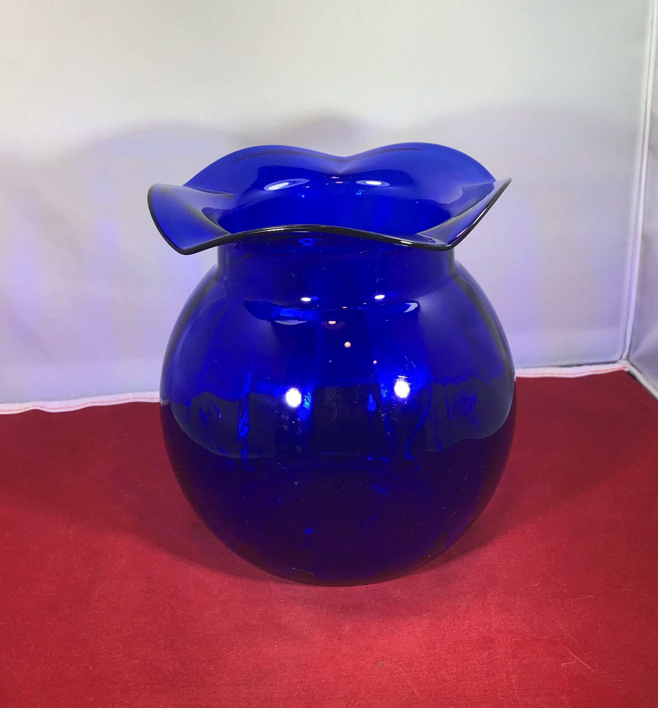 Vintagecobalt Bluevasegloberuffledhome Etsy