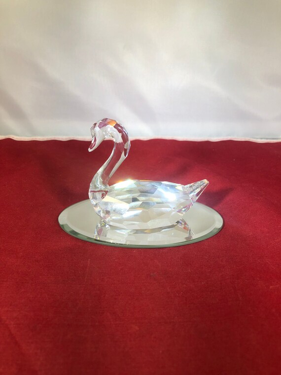 Vintage-Swarovski-Swan-Figurine-Clear-Glass-Crystal-Mirror-Signed