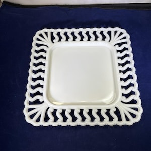 Vintage-Westmoreland-White-Milk Glass-Square-Plate-Home Decor
