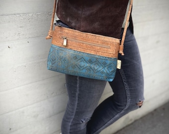 Cork shoulder bag &#39;SABOIA blue&#39; - #cork #handbag #kork #handtasche #vegan #nachhaltig #shoulder #bag #Natur #nature #wood