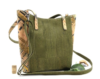 Cork handbag &quot;KAJA olive&quot; - #cork #handbag #vegan #sustainable #shoulderbag #Natur #nature #wood #kork