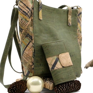 Set de corcho 'OLIVE' - Bolso y cartera de corcho "KAJA olive" y "OLIVIA small" - Set de regalo - sostenible - vegano