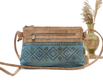 Cork shoulder bag &#39;SABOIA blue&#39; - #cork #handbag #kork #handtasche #vegan #nachhaltig #shoulder #bag #Natur #nature #wood