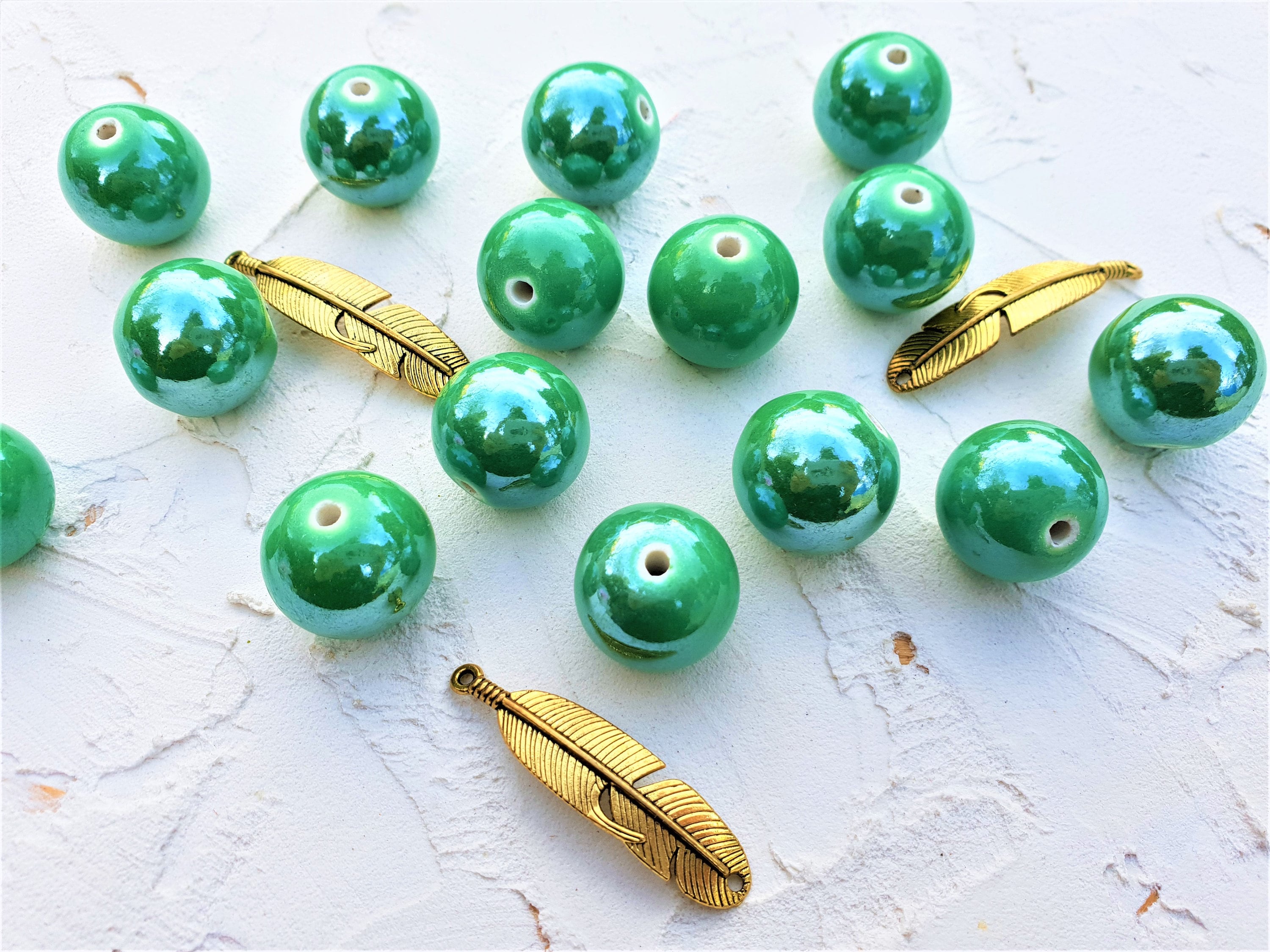18mm Green ceramic beads Extra large beads Large hole round | Etsy
