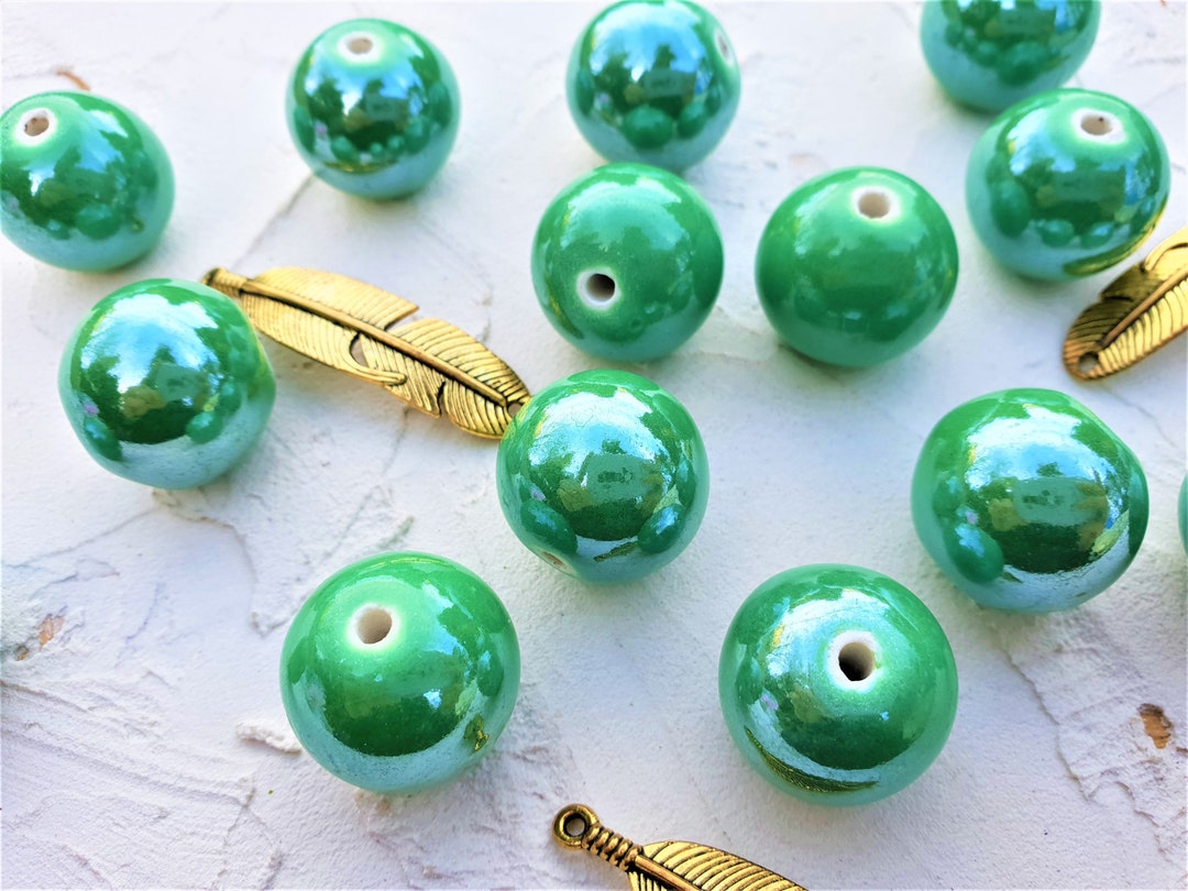 18mm Green Ceramic Beads Extra Large Beads Large Hole Round Etsy