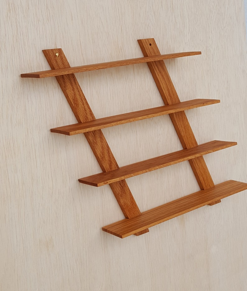 Solid Oak Wall Shelf In A Unique Slant Style Etsy