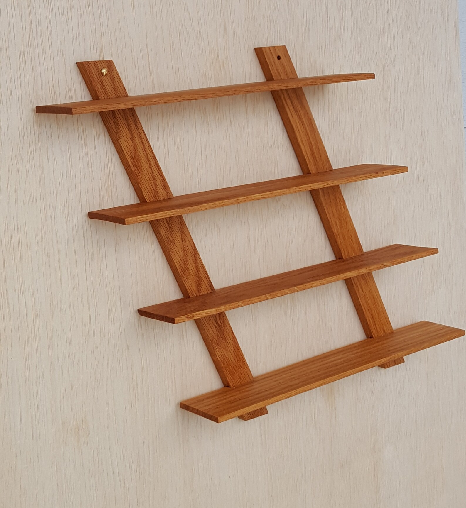 Solid Oak Wall Shelf In A Unique Slant Style Etsy