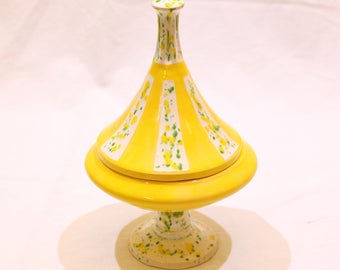 Vintage Handmade Yellow Candy Dish, Jar with Lid, Confection Jar, Home Decor, Vintage Home Decor