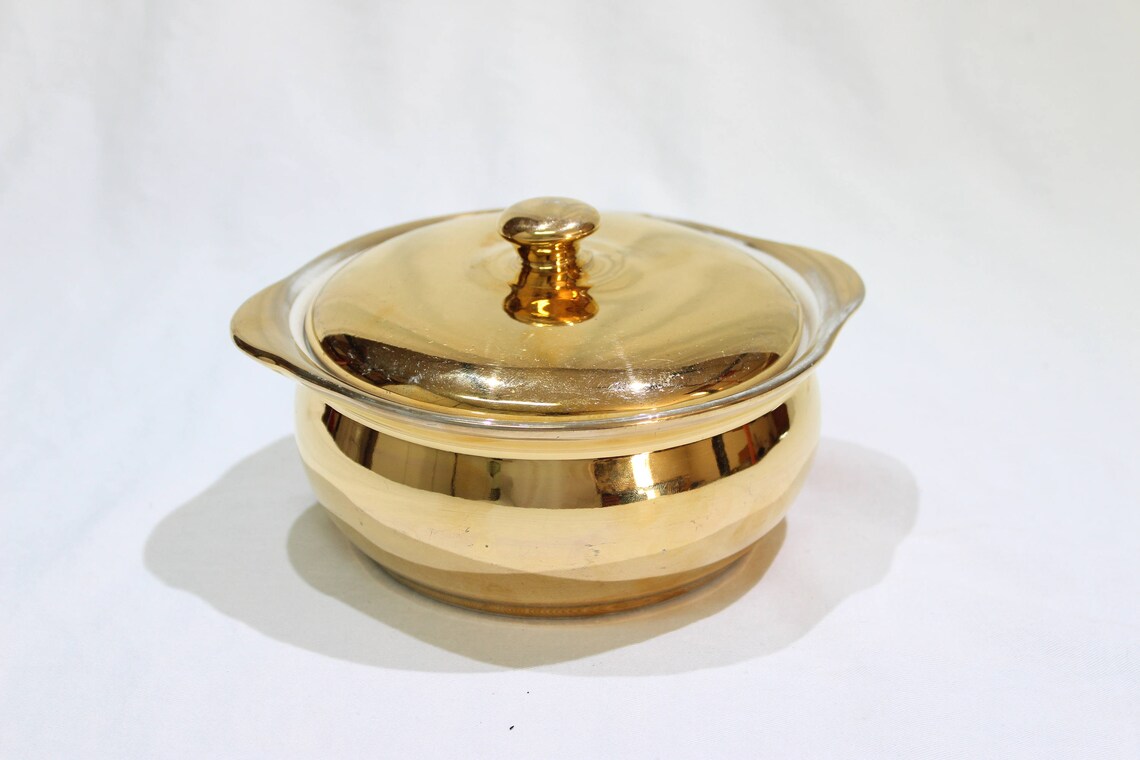 Vintage HALL Golden Glo 22 Carat Gold Bowl with Lid Casserole Etsy