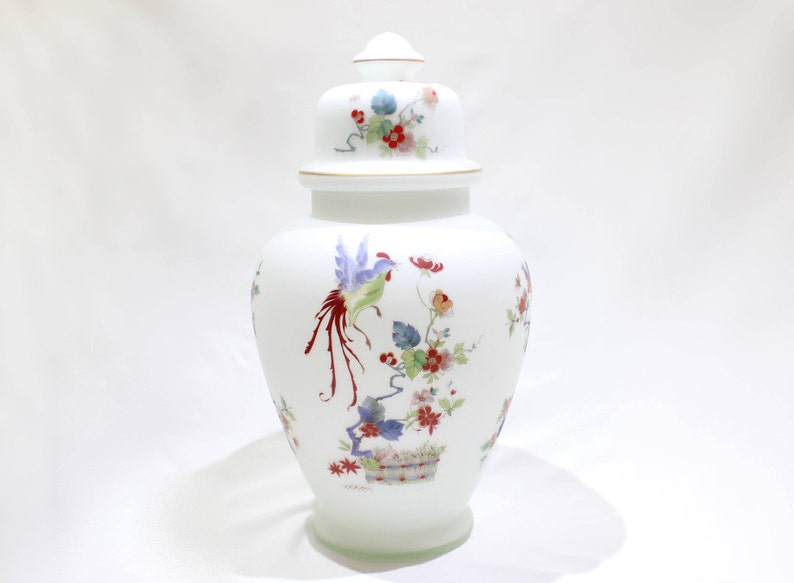 Vintage LARGE Frosted Satin Apothecary Jar With Lid Birds and Etsy