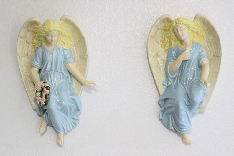 Vintage Pair of Ceramic Angels Wall Statues Home Decor Etsy
