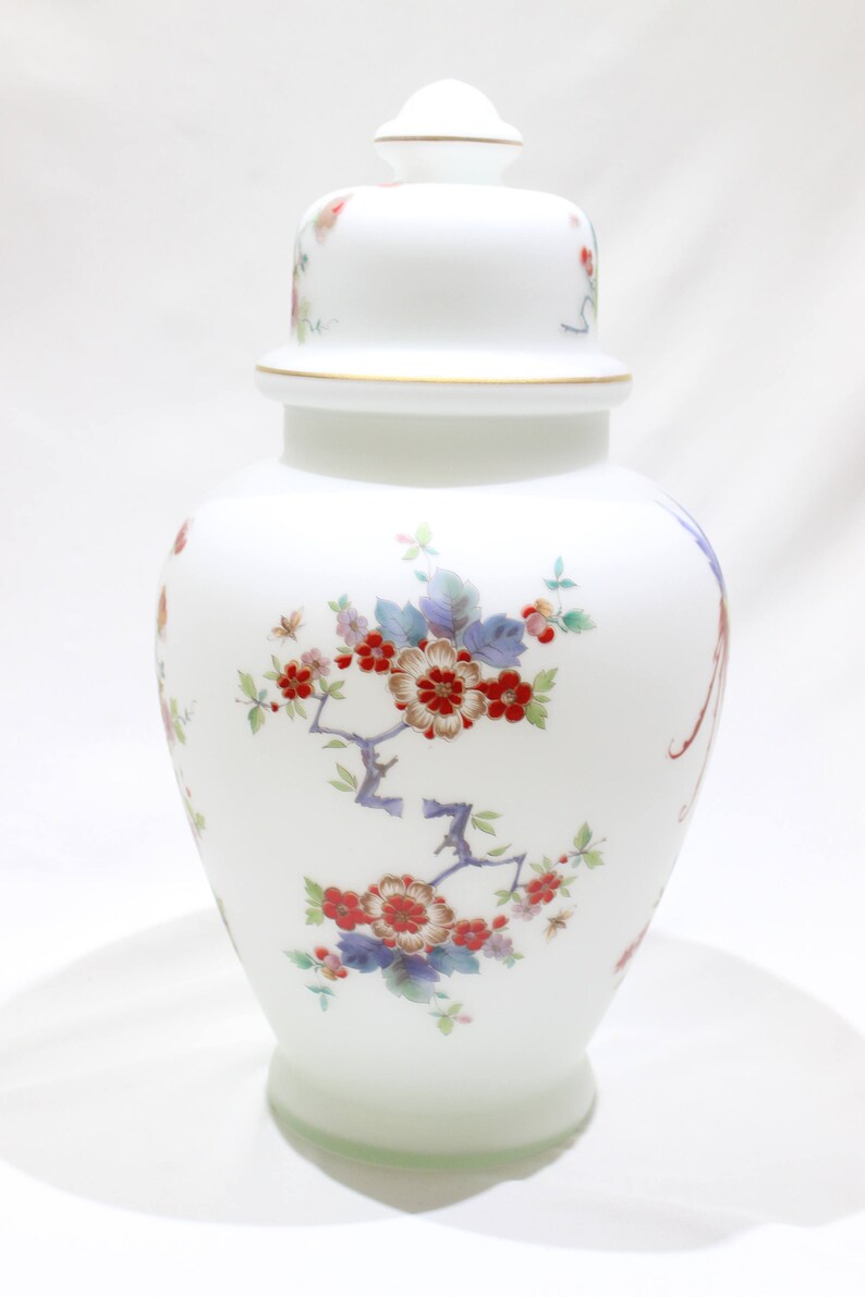 Vintage LARGE Frosted Satin Apothecary Jar With Lid Birds and Etsy