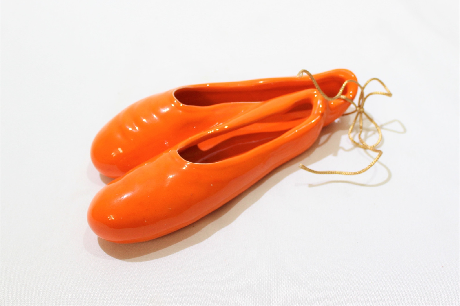 vintage orange ceramic ballet slippers, ballet shoes, wall hanging, ballerina gift