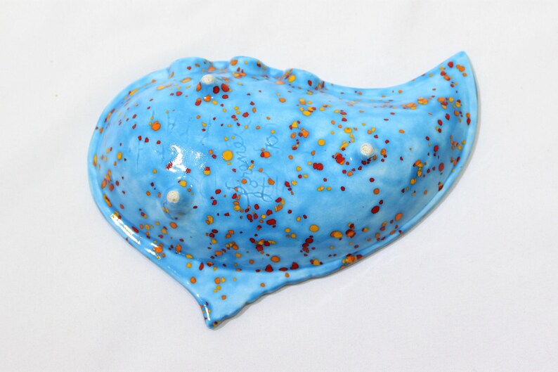 Vintage Light Blue Speckled Red and Yellow Ashtray Home Decor Trinket Dish Orange