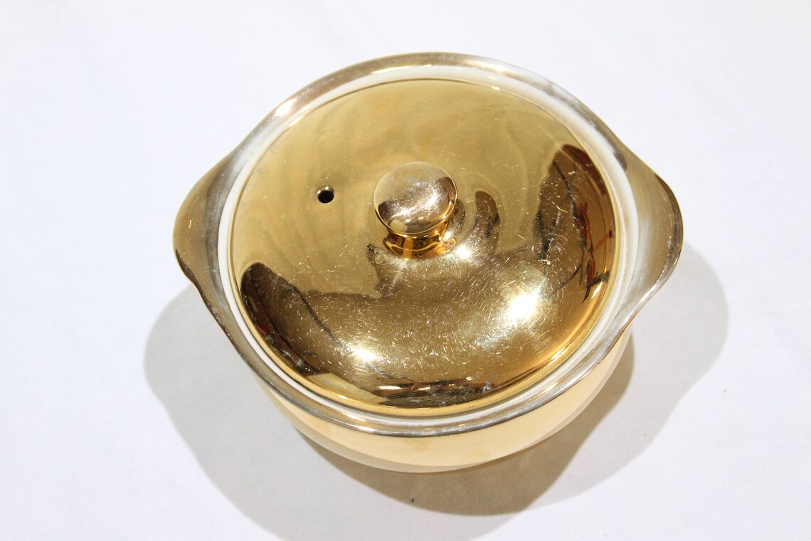 Vintage HALL Golden Glo 22 Carat Gold Bowl with Lid Casserole Etsy