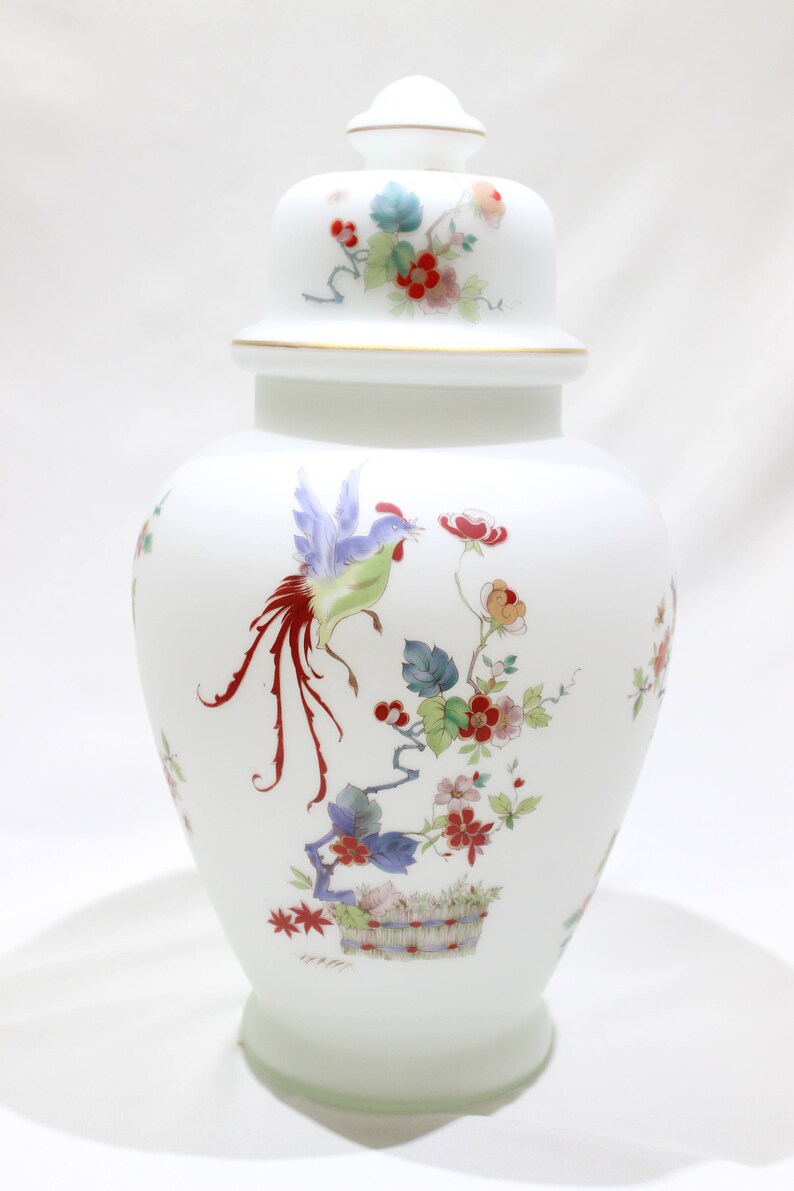 Vintage LARGE Frosted Satin Apothecary Jar With Lid Birds and Etsy