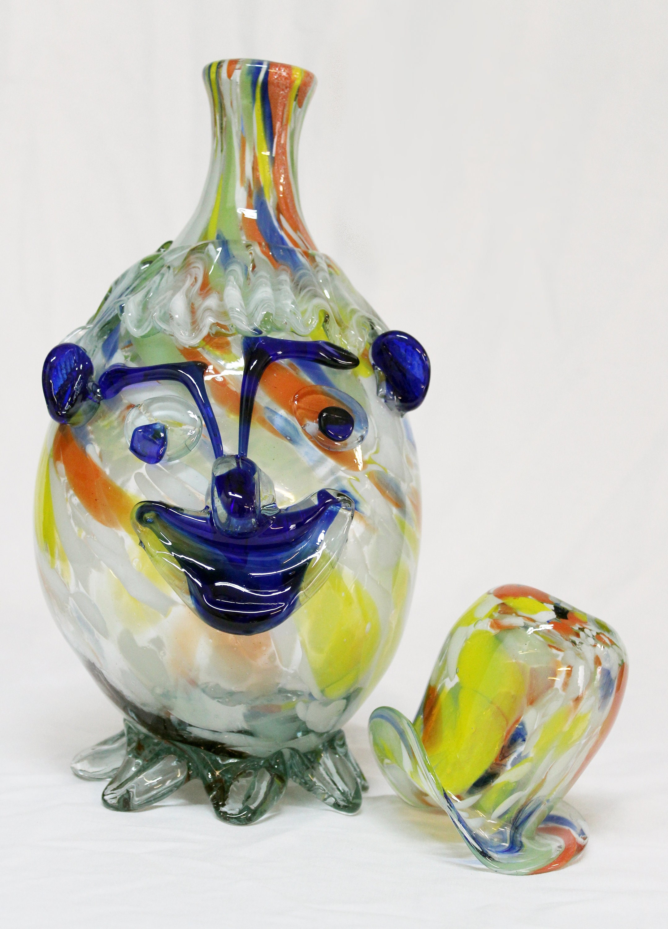 Vintage Hand Blown Glass Clown Decanter Vase Home Decor Etsy