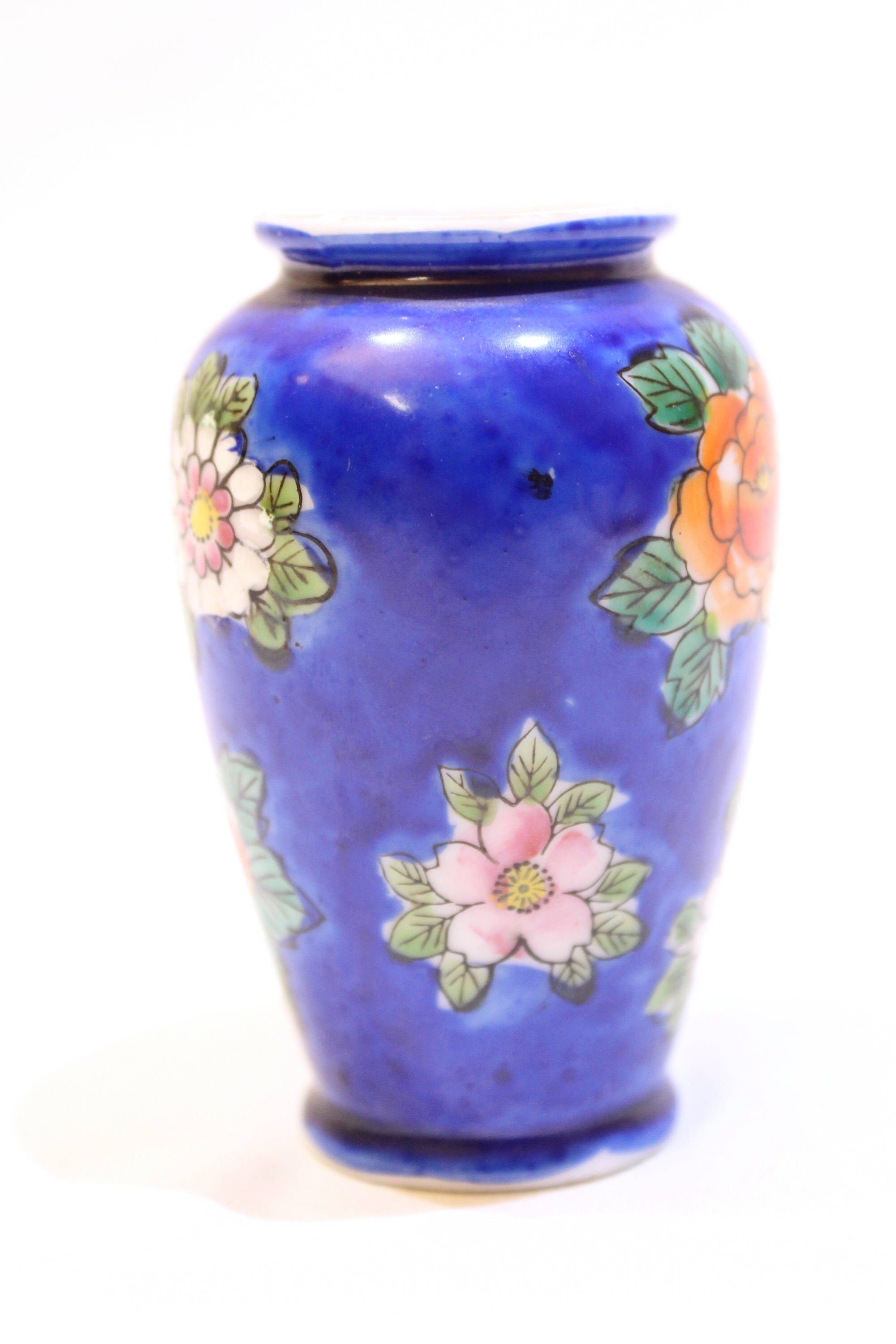 Vintage Miniature Japanese Hand Painted Vase Mini Blue Floral Etsy