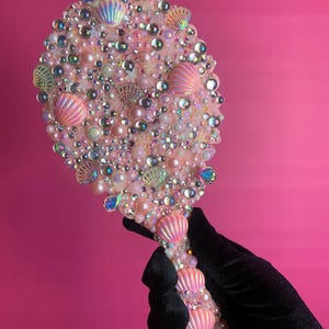 Mermaid Rhinestone Handheld Mirror: Custom Vanity Decor