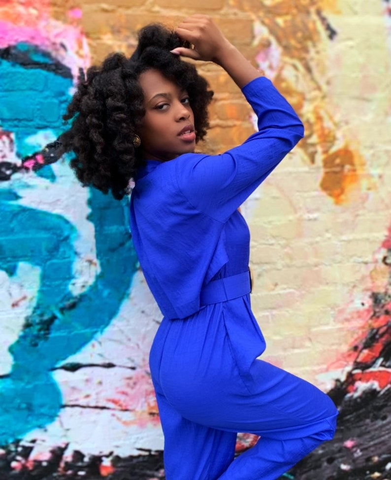 LooksLikeLyd Size 6 Vintage Blue Belted Jumpsuit