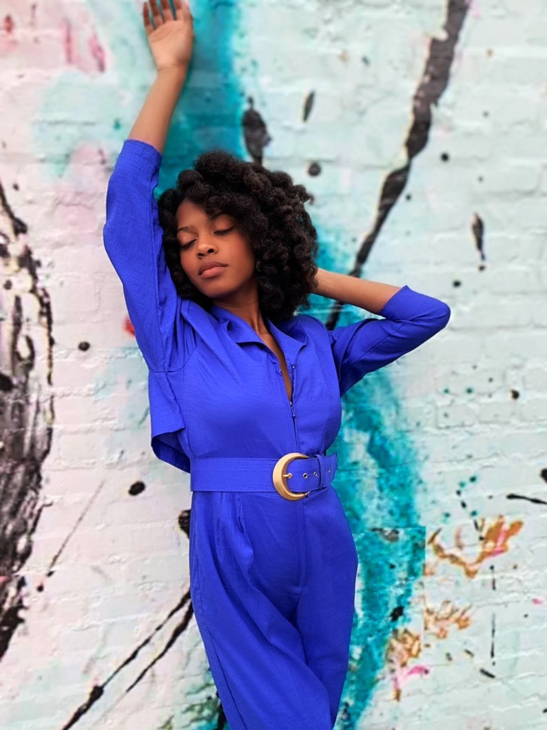 LooksLikeLyd Size 6 Vintage Blue Belted Jumpsuit