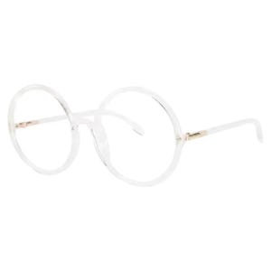 May include: Transparent, round-framed spectacles. The frames are clear, with small gold-coloured accents on the temples. The lenses are clear, and the overall design is minimalist and modern. A stylish accessory.