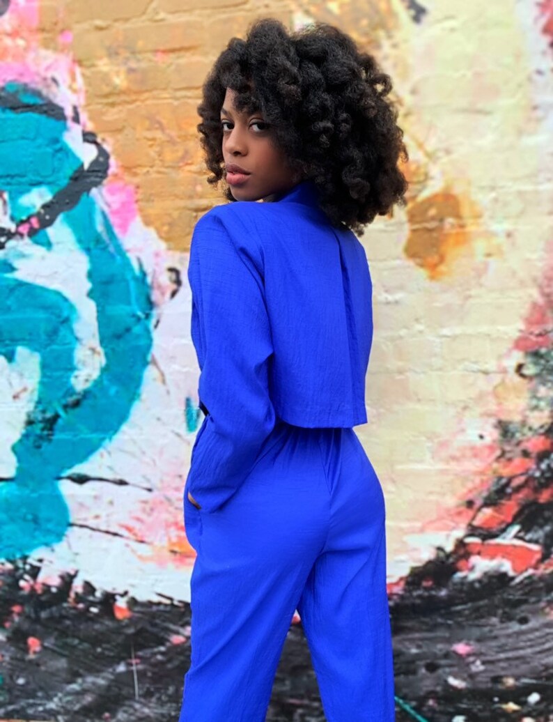 LooksLikeLyd Size 6 Vintage Blue Belted Jumpsuit