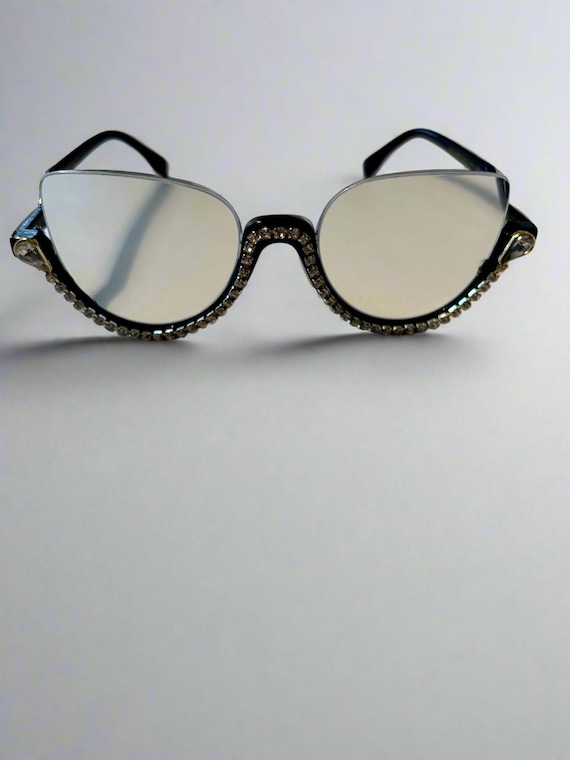 Cat Eye Reading Glasses | Anti Blue Light Eyewear | Rhinestone Trim Frames