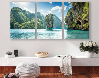 Arte mural de la isla de James Bond - Decoración de pared tailandesa - Impresión en lienzo náutico