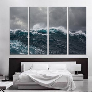 Killer Wave Canvas Print, Great Wall Art, 4 Panel Canvas Split